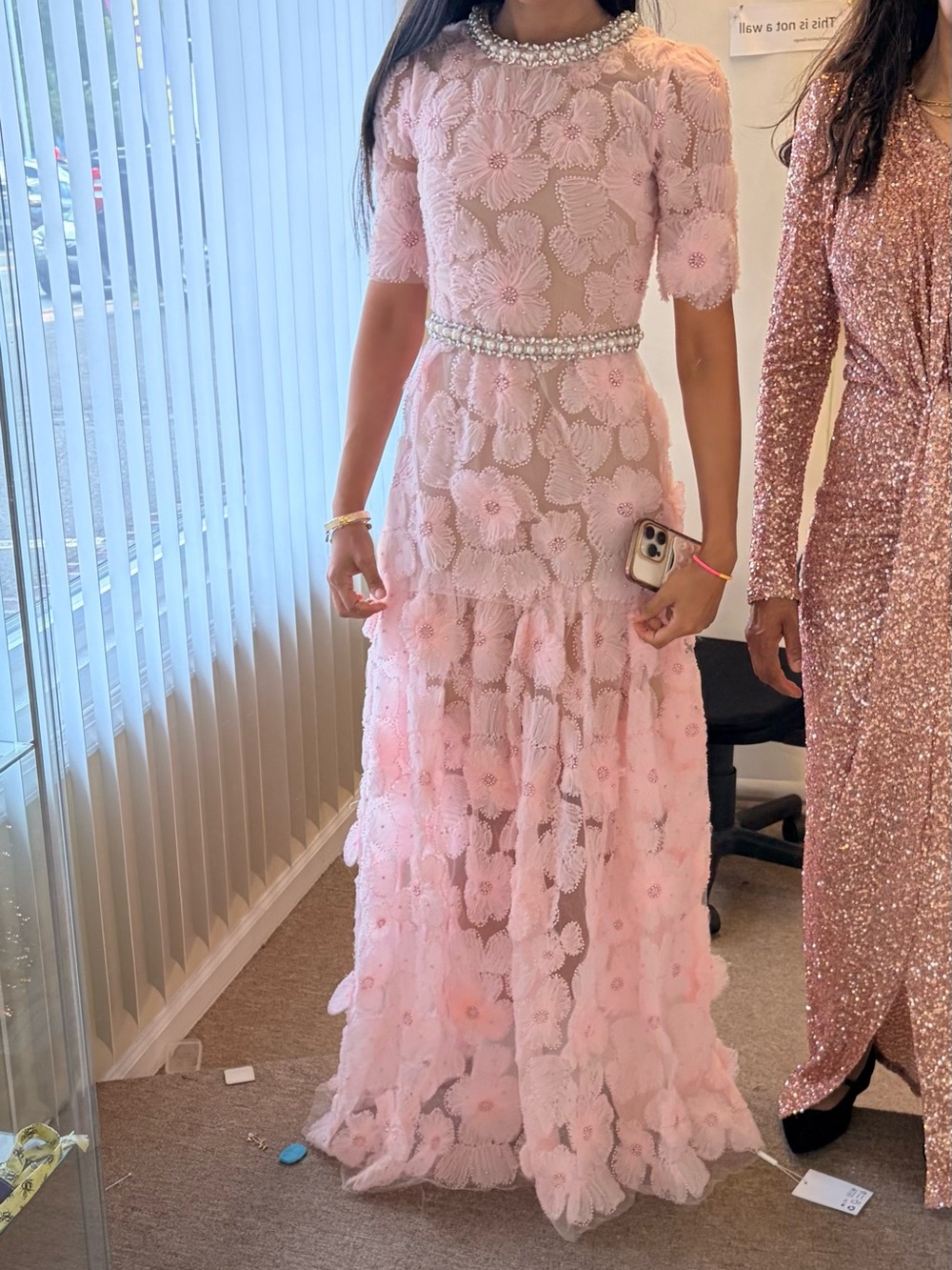 Self Portrait Pink Embellished Tulle Maxi Dress